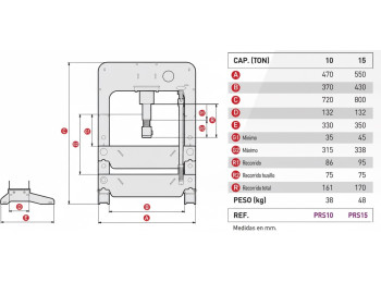 PRENSA DE BANCO HIDRAULICA
PRS-15G - 15 TN 